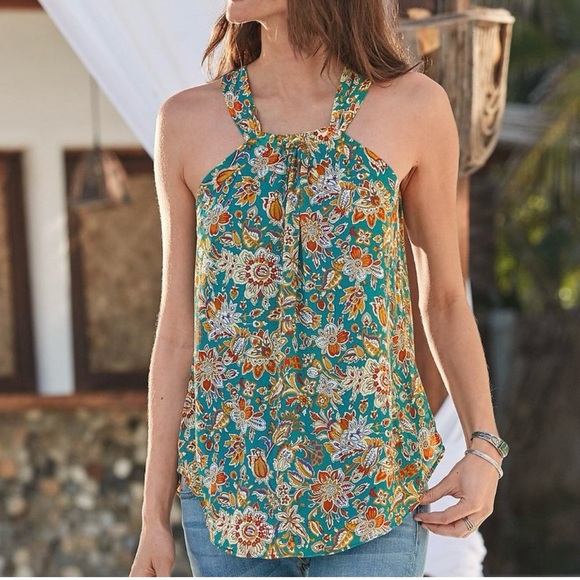 Sundance Kerala Silk Floral Halter Tank Top Size 4 Blouse Summer - Picture 1 of 12